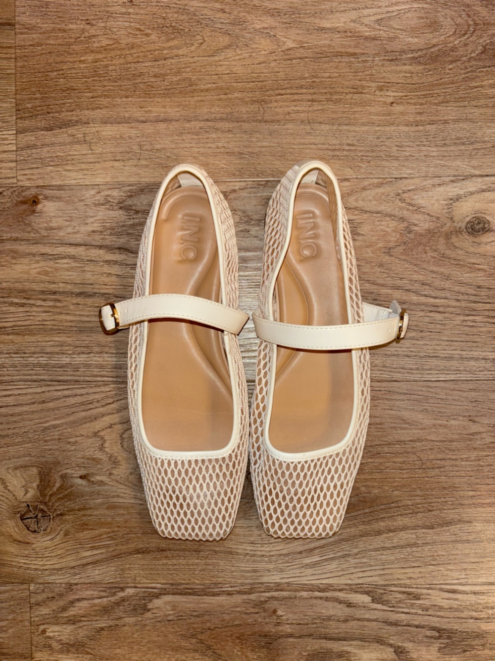 INC International Concepts Cream Mesh Mary Jane Flats with Strap